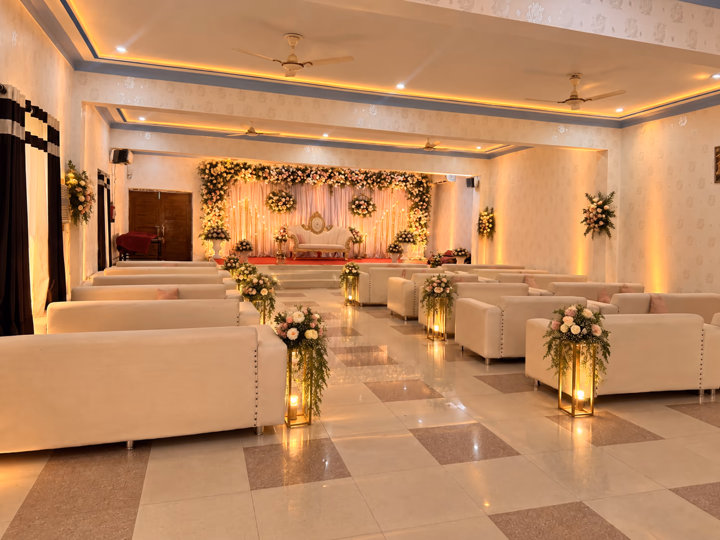 Banquet hall seating and stage