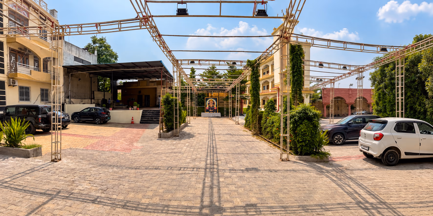 Event forecourt with tent frame
